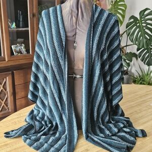 Three Bird Nest Teal Striped Poncho